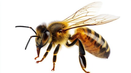 Fototapeta premium Close-up Portrait of a Honey Bee in Flight