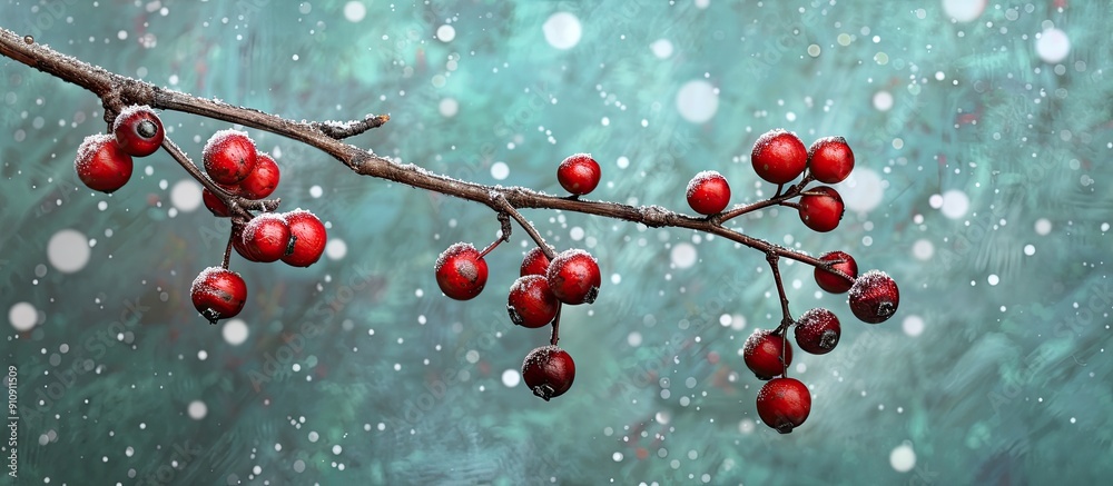 Poster Three branches decorated for Christmas with a background suitable for copy space image