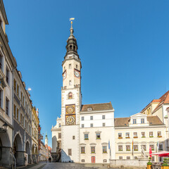 View at the Clock Tower of Old Town hall in the streets of Gorlitz - Germany