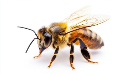 Honeybee Close-Up on White Background