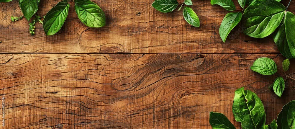 Leinwandbilder Utilize a rustic wood texture as a natural backdrop for decorative design elements within a copy space image