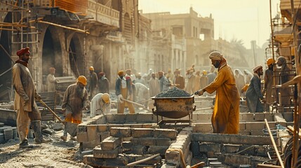 Construction Workers in a Middle Eastern City