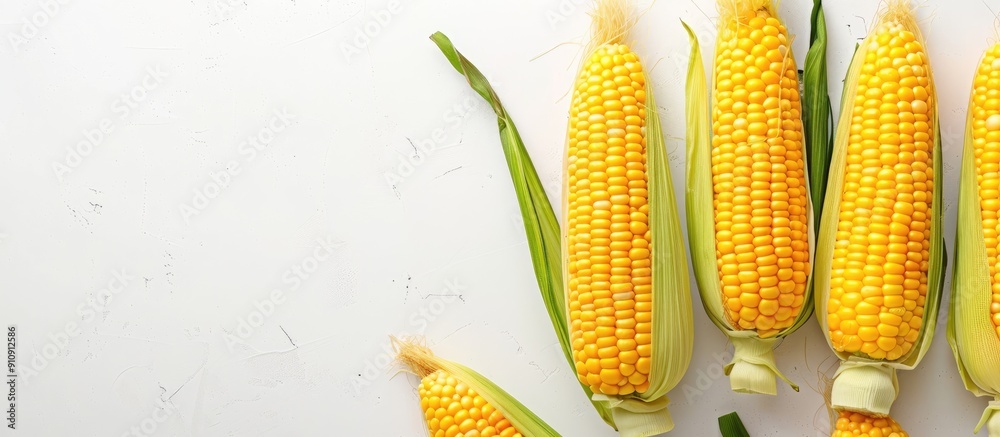 Aufkleber fresh uncooked corncob arranged on a white background a healthy summer food concept the image showca