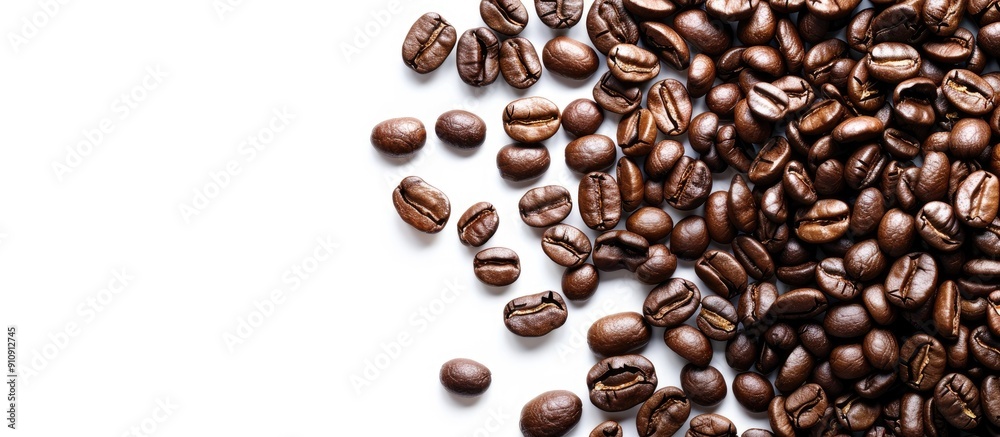 Aufkleber A white background is used to feature coffee beans in a solo image perfect for adding text or other elements. Creative banner. Copyspace image