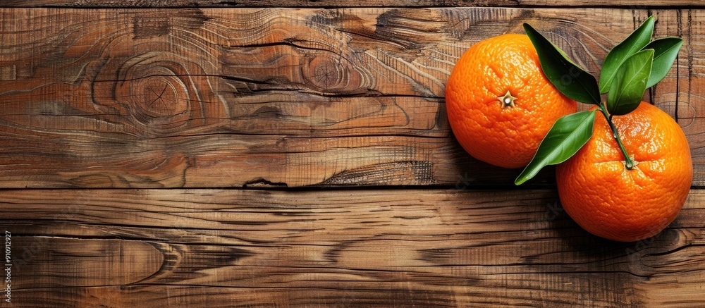Aufkleber tangerine displayed on a wooden board with copy space image