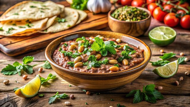 Un taz&oacute;n de ful medames, un plato tradicional egipcio de habas cocidas, presentado con cilantro fresco, cebolla y rodajas de lim&oacute;n. Este plato nutritivo y rico en prote&iacute;nas es una parte esencial de la