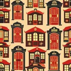 seamless pattern of saloon doors and swinging signs, adding a touch of old-time charm