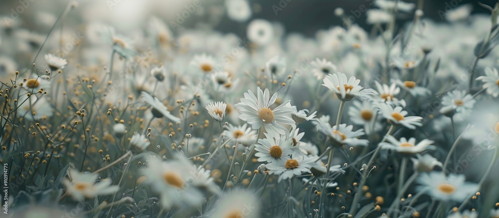 Poster field of daisies with copy space image