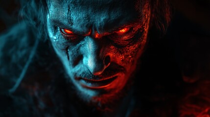 Terrifying Red-Eyed Zombie Face, Perfect for Horror-Themed Events and Halloween Promotions