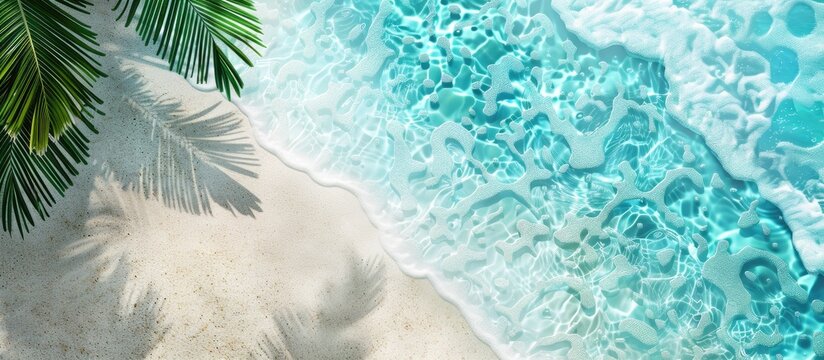 Summer beach background with copy space image featuring blue crystal water and white sand for holiday vibes