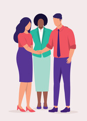 Black Woman Manager Resolving Conflict Between Her Two Workers. Full Length.