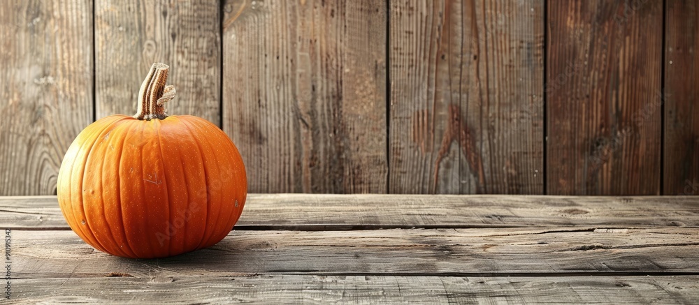 Fototapete pumpkin placed on a rustic table with a copy space image