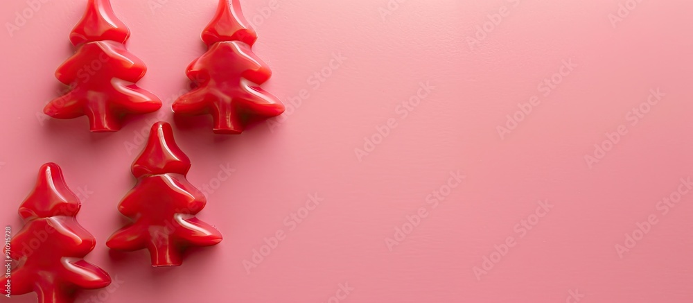 Aufkleber festive red christmas tree shaped toys on a pink background with flatly designed copy space image pe