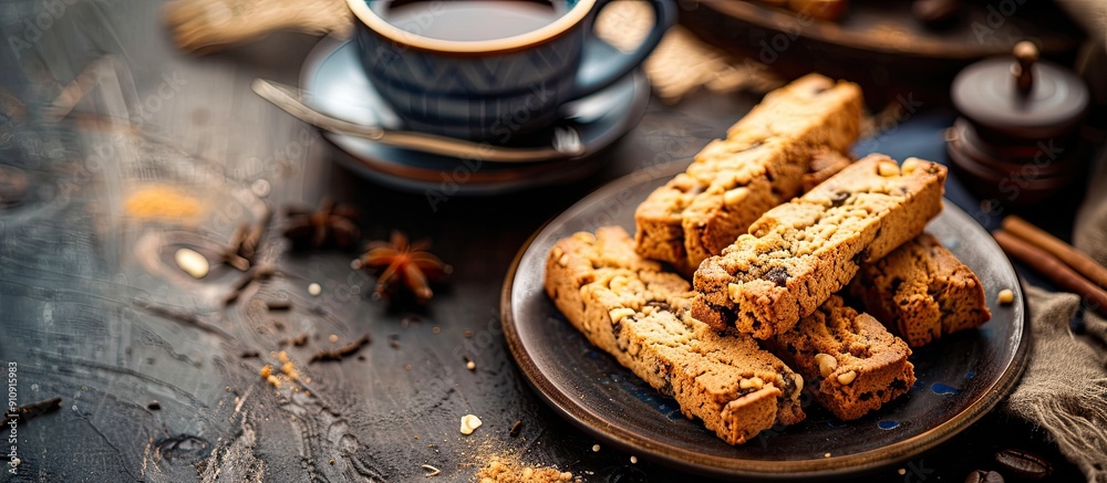 Aufkleber A food image with biscotti placed on the table for tea with selective focus creating a visually appealing copy space image