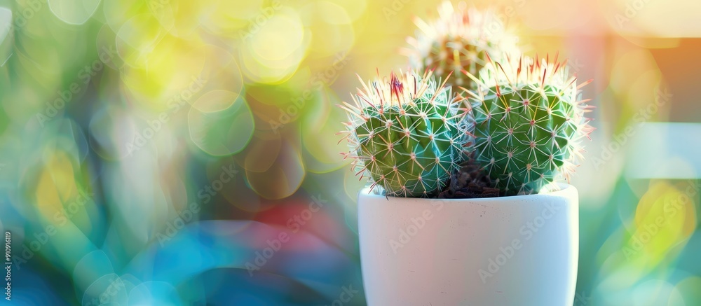 Aufkleber white potted cactus with blurred backdrop providing copy space image