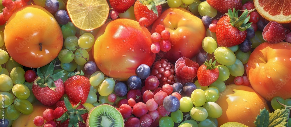 Aufkleber Juicy fruits ripe for eating with a refreshing appearance and a bountiful array of nutrients. Creative banner. Copyspace image