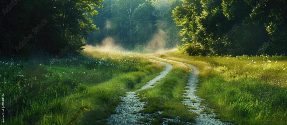Poster grassy road with copy space image