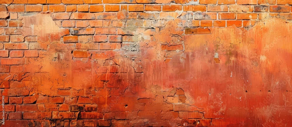 Poster background of a textured orange brick wall with copy space image