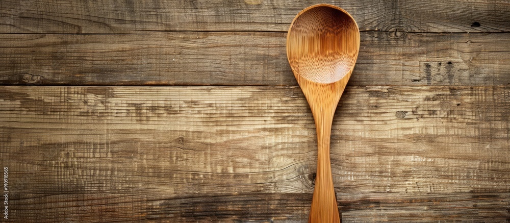 Aufkleber wooden spoon displayed on a textured wood backdrop with copy space image