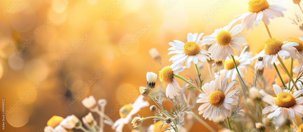 Poster Group of chamomile flowers displayed with copy space image