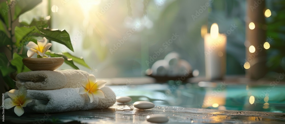 Poster spa salon concept focusing on rest mental health body care relaxation and recreation in a serene env