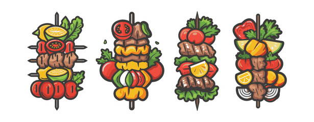 Meat skewer barbeque cartoon illustration generative ai