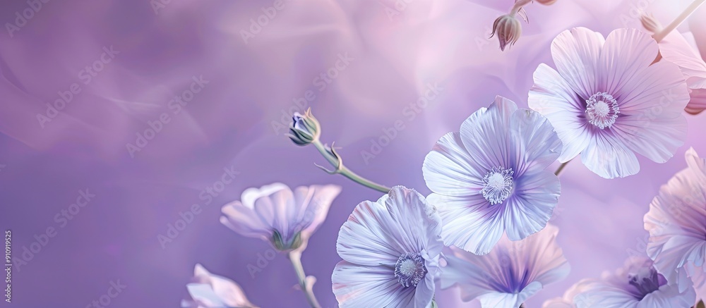Poster the mallow flowers are set against a lilac backdrop in the copy space image