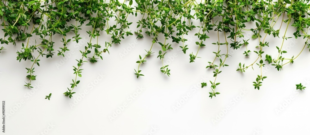 Aufkleber Top view of fresh thyme on white background with clipping path and full depth of field ideal for adding text in the copy space image