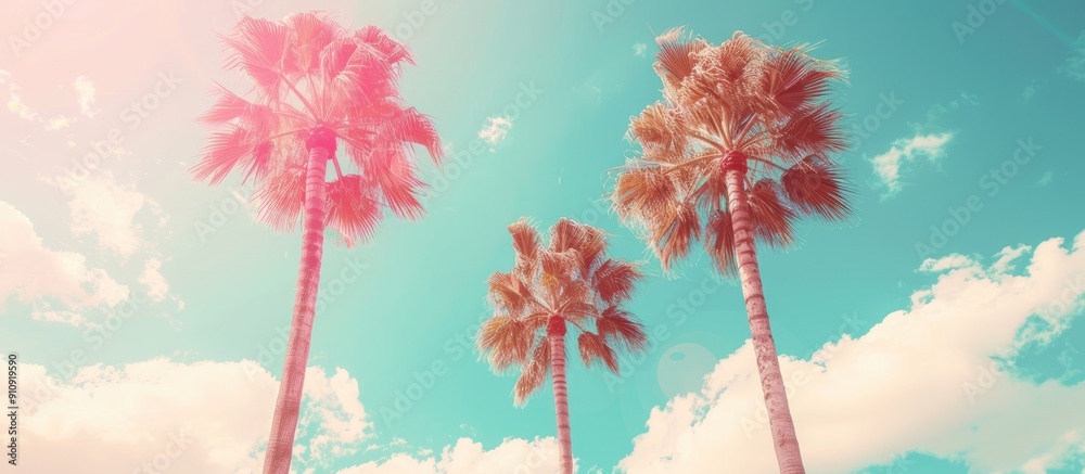 Aufkleber vintage pink filtered palm trees against a sky backdrop create a serene and aesthetic copy space ima