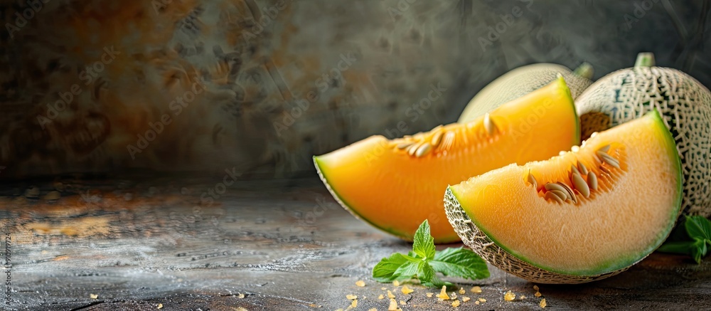 Aufkleber fresh charentais melon a sweet fruit suitable for dessert or a snack elegantly displayed on a table 