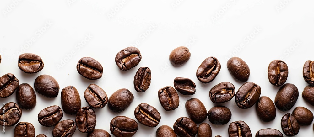 Aufkleber roasted coffee beans displayed against a soft white backdrop are a tempting sight for coffee aficion