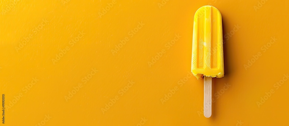 Poster Ice cream stick on gray and yellow background with copy space image