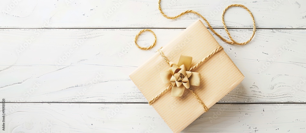 Poster elegant gift box displayed on a white wooden surface perfect for a copy space image