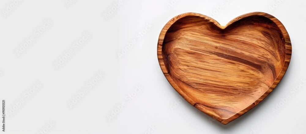 Poster heart shaped wooden plate on a white backdrop with space for text or images conveying a valentine s 
