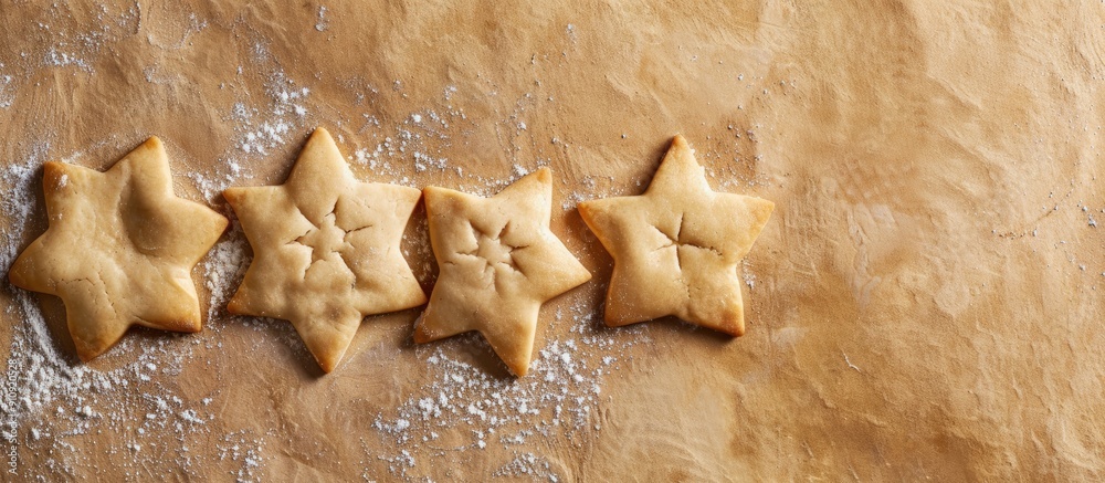 Aufkleber Three distinct star shapes on uncooked cookie dough with copy space image