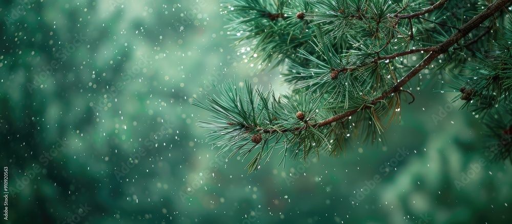 Poster Large image of a pine branch surrounding a copy space image
