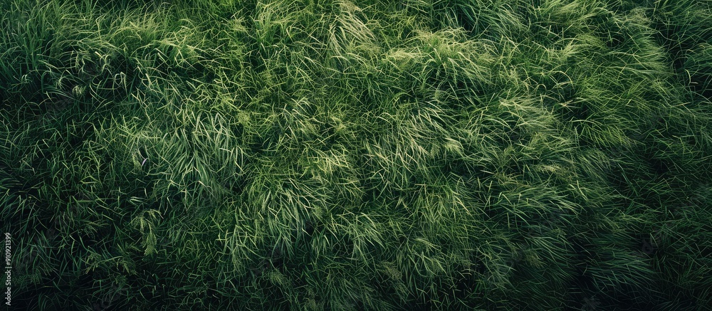 Poster Background featuring a textured pattern of lush green grass with a vacant area for adding text or other content in the image. Creative banner. Copyspace image