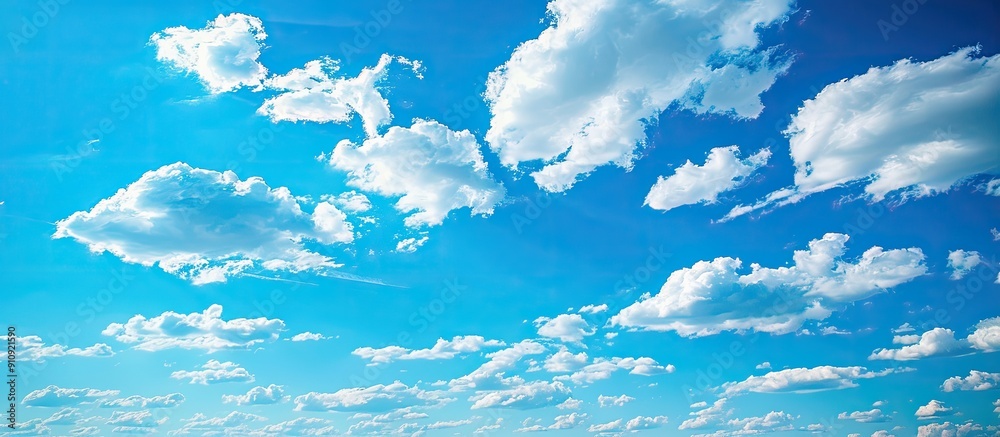 Poster the expansive blue sky with fluffy clouds creates a serene ambiance in a copy space image