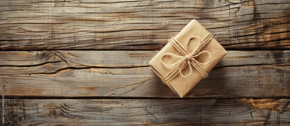 Leinwandbilder a present box displayed on a rustic wooden surface with a blank space for an image. creative banner.