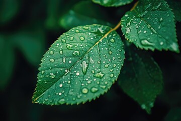 Water-dropped Green Leaf