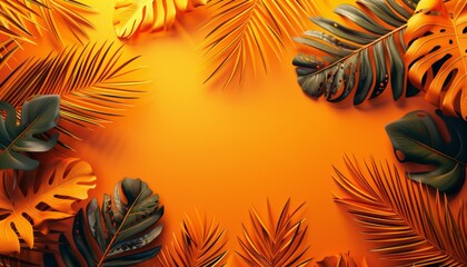 Obraz premium Creative Layout with Leaves on Orange Background
