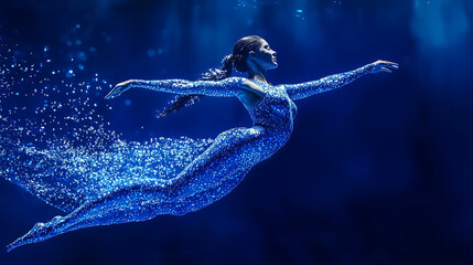 Graceful synchronized swimmer performing underwater
