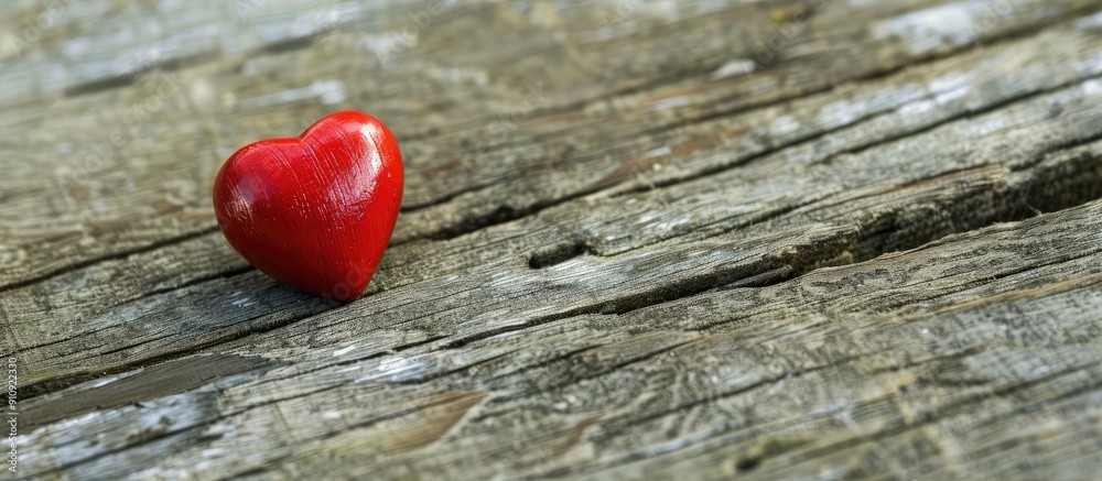 Leinwandbilder heart shaped object in red on textured wooden surface with copy space image