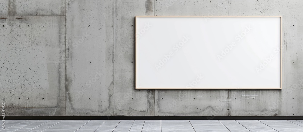 Poster white board displayed against a grey wall with copy space image available