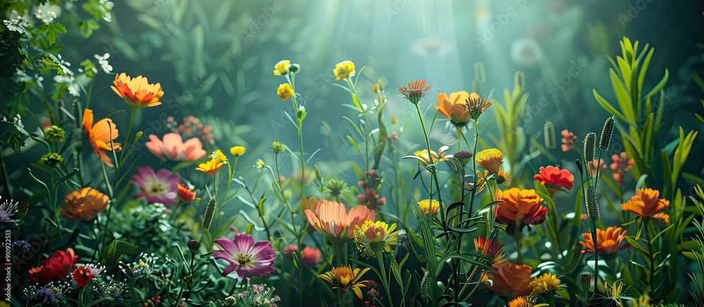 Poster the flowers in the garden with copy space image