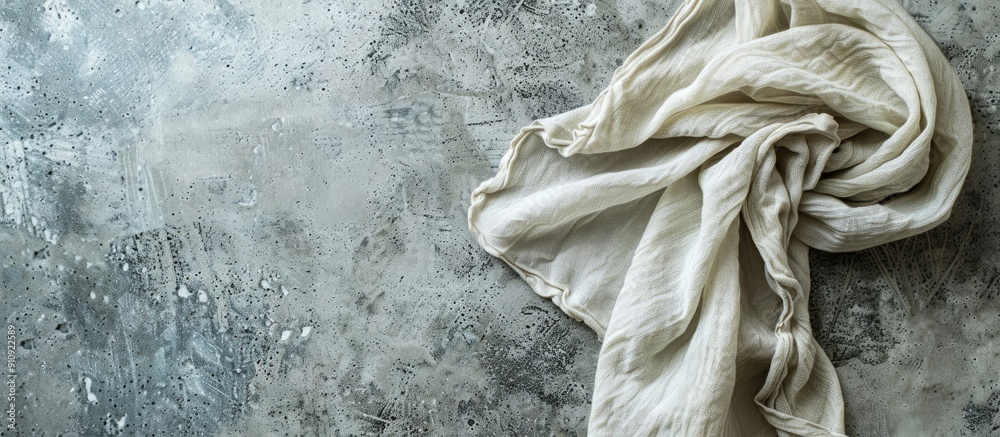 Fototapete a kitchen towel or napkin laid on a textured concrete table shot from above with space for text or i