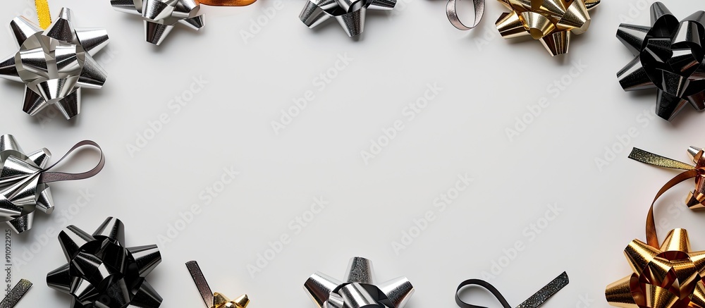 Aufkleber various silver gold and black festive bows encircle a white backdrop creating a stylish border for a