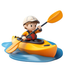 Kayaking Adventures 3D cartoon boy , transparent background, white background	