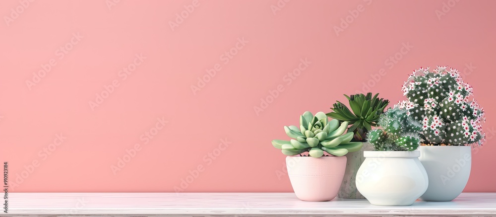Aufkleber an isolated image of a white office desk featuring succulent flowers in pots with cacti on the table