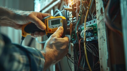 Electrician Using a Digital Multimeter to Test Wires